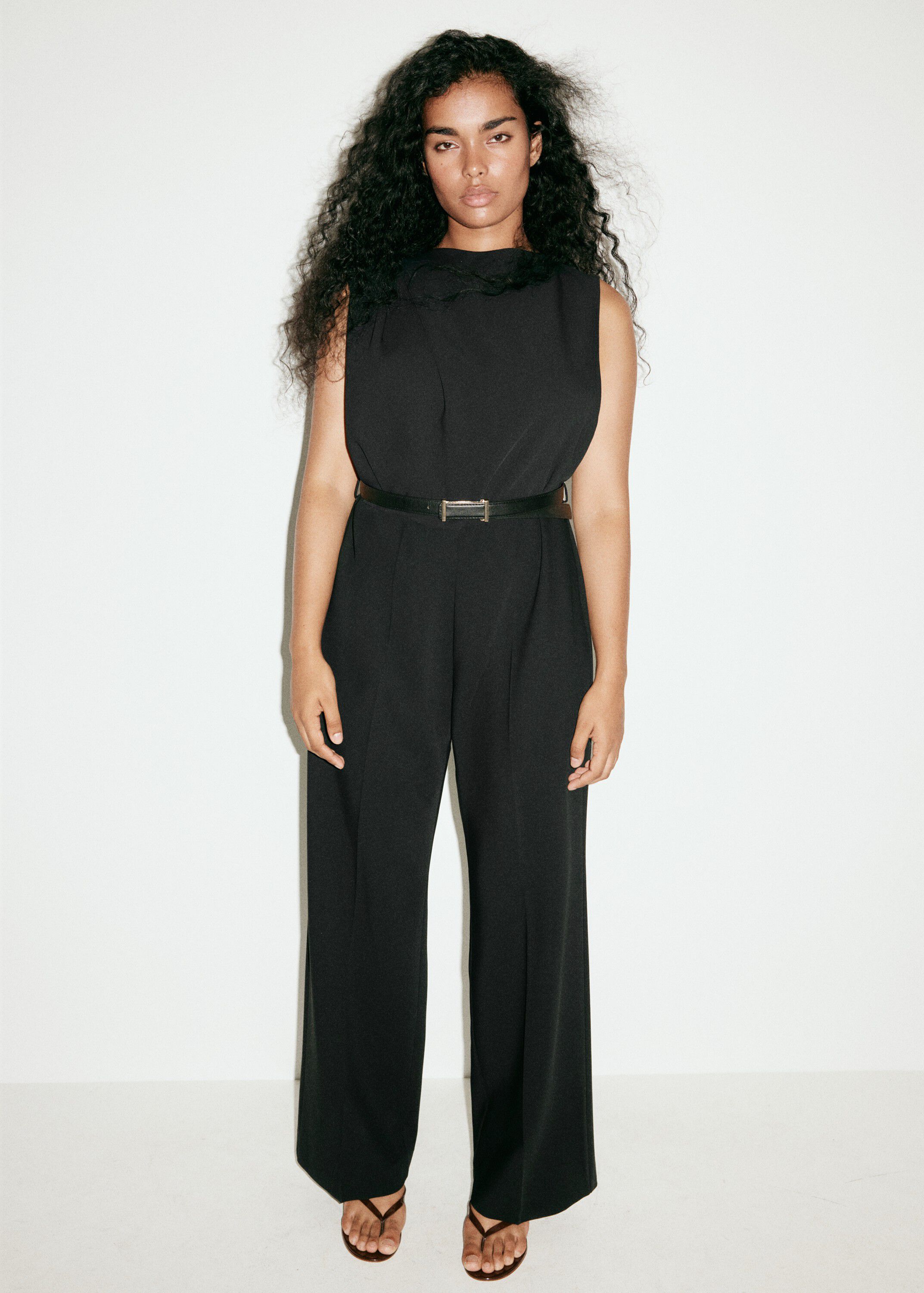 Straight-fit jumpsuit with belt