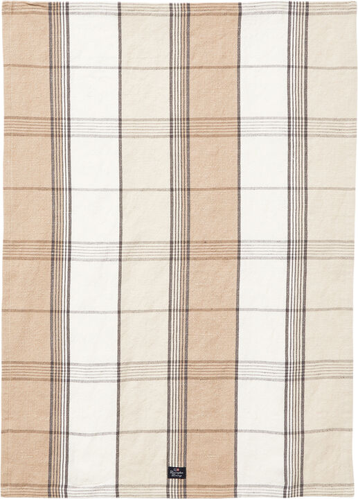 Checked Linen/Cotton Kitchen Towel Beige/White