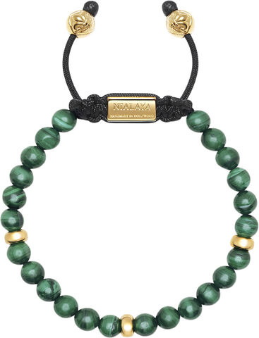 Men's Beaded Bracelet with Malachite and Gold Plating
