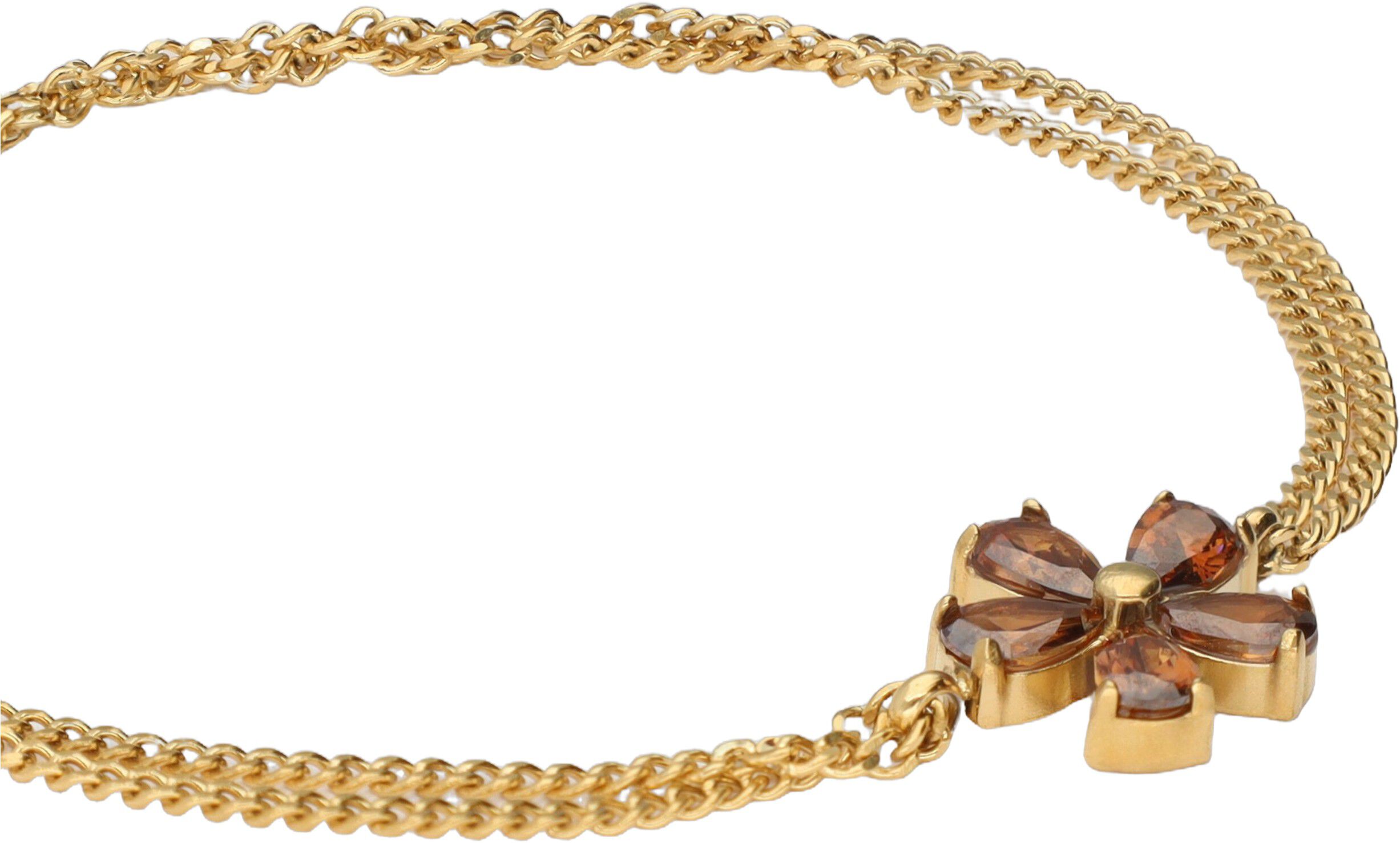 Bracelet dubble chain brown strass flower