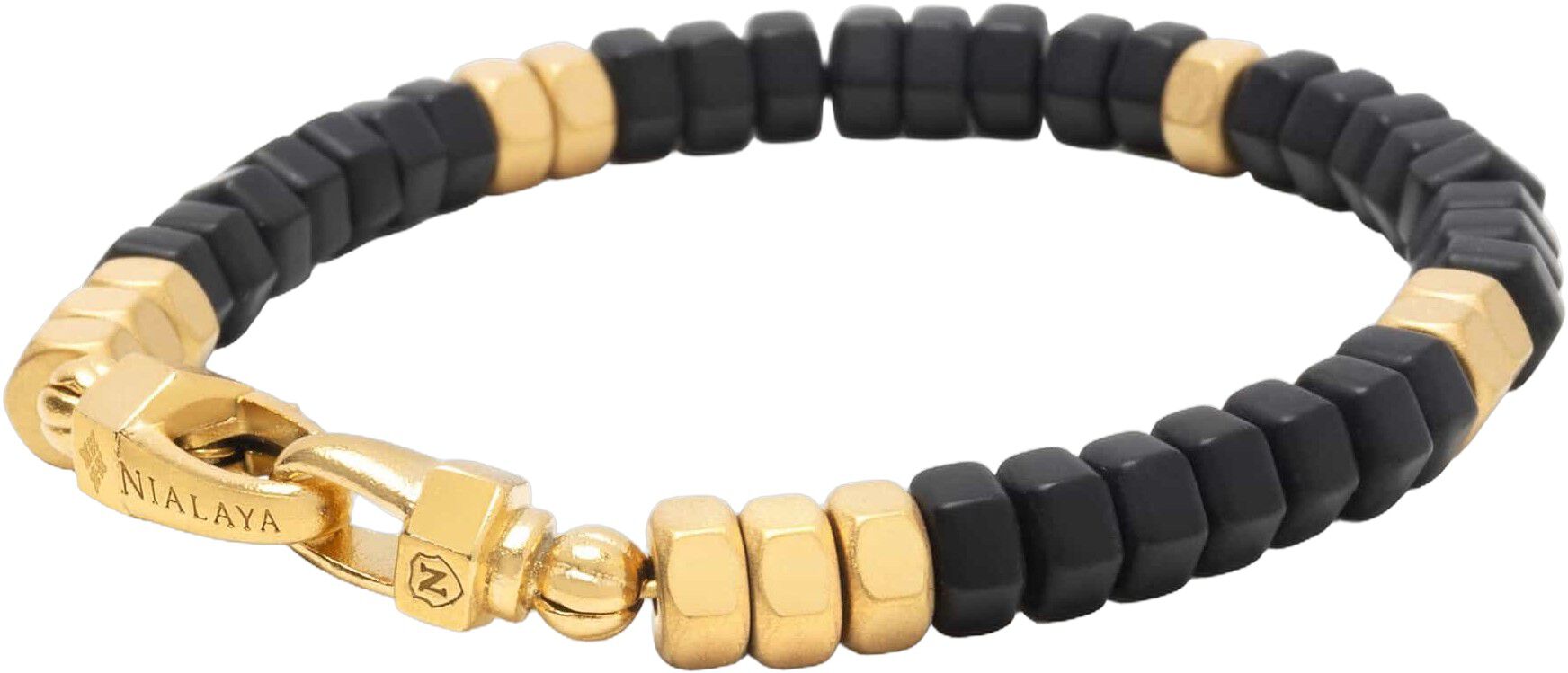 Men's Hexagon Beaded Bracelet with Black Onyx and Gold