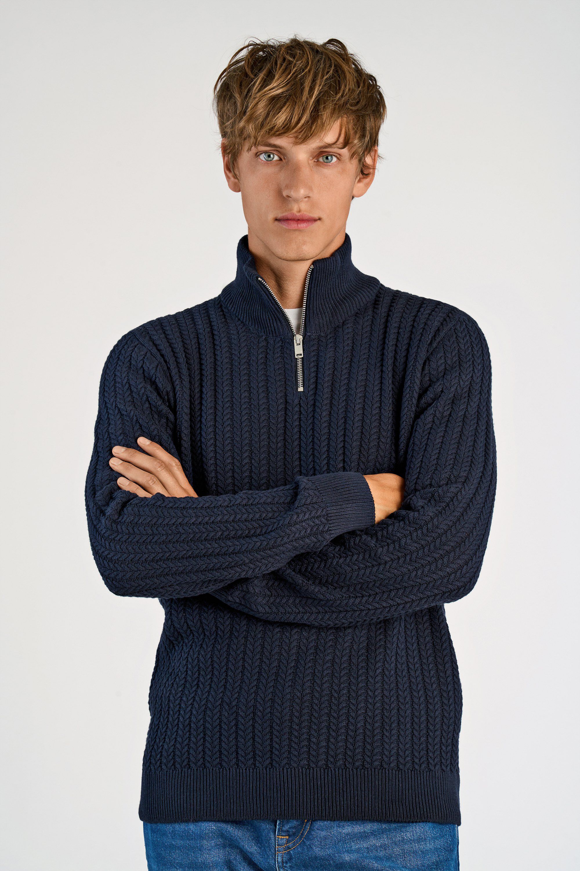 Recycle cabel knit half zip