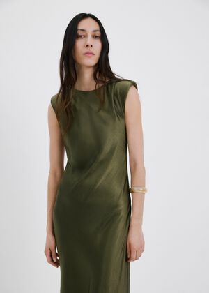 Satin shoulder pad dress