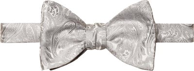 Gray Paisley Silk Bow Tie  Ready-Tied