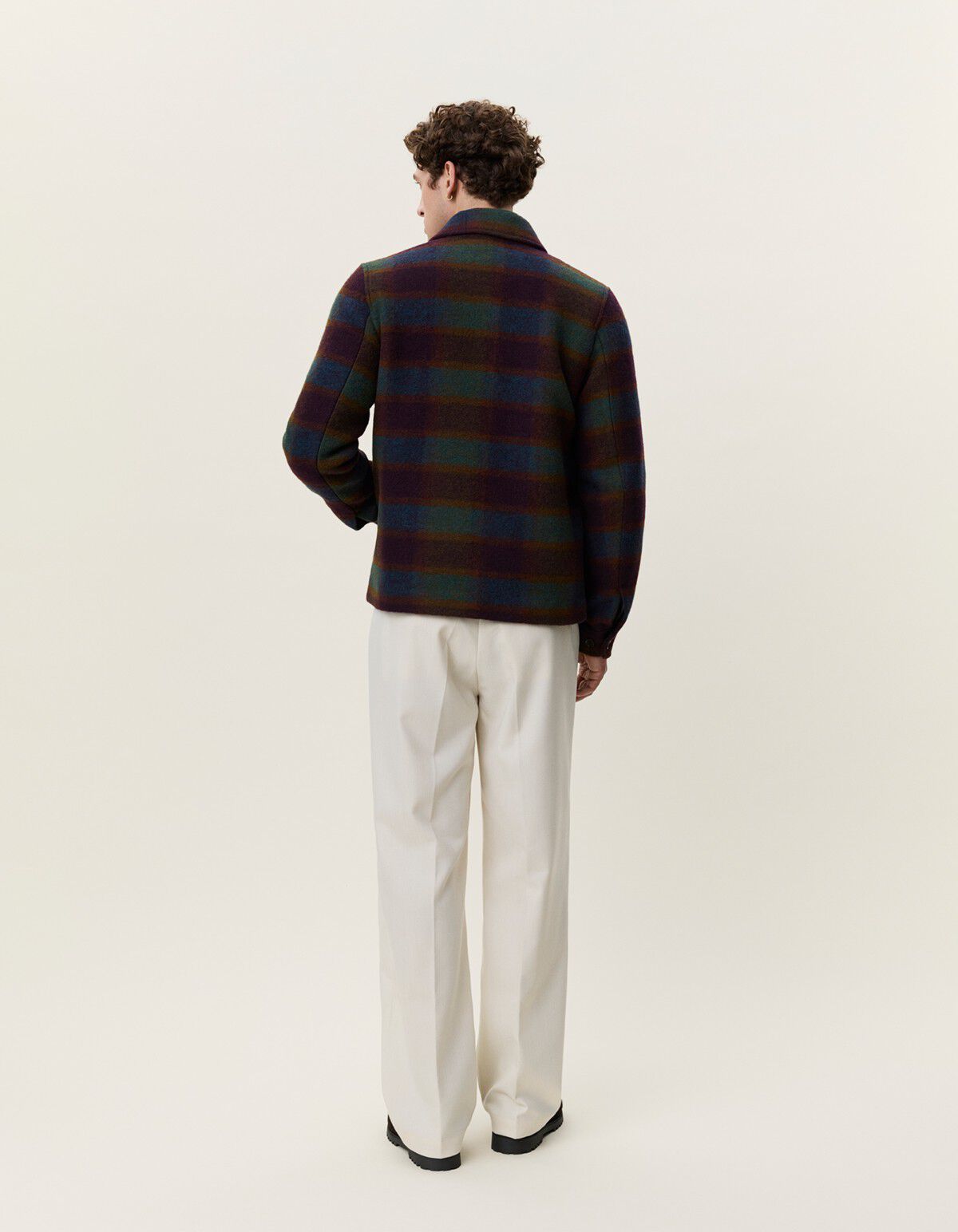 Check Wool Zipper Coach Jacket
