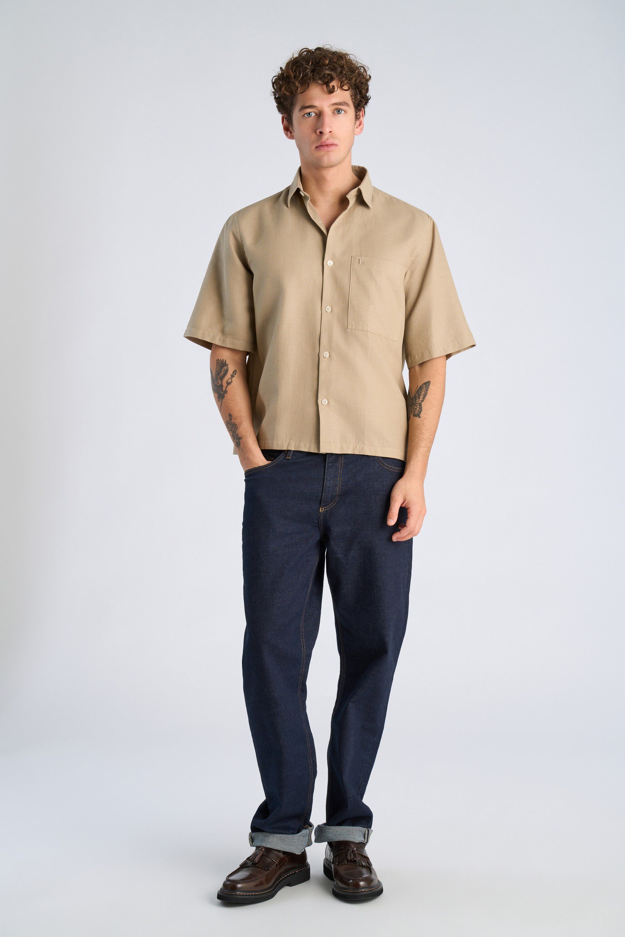 Solid dobby cotton shirt S/S