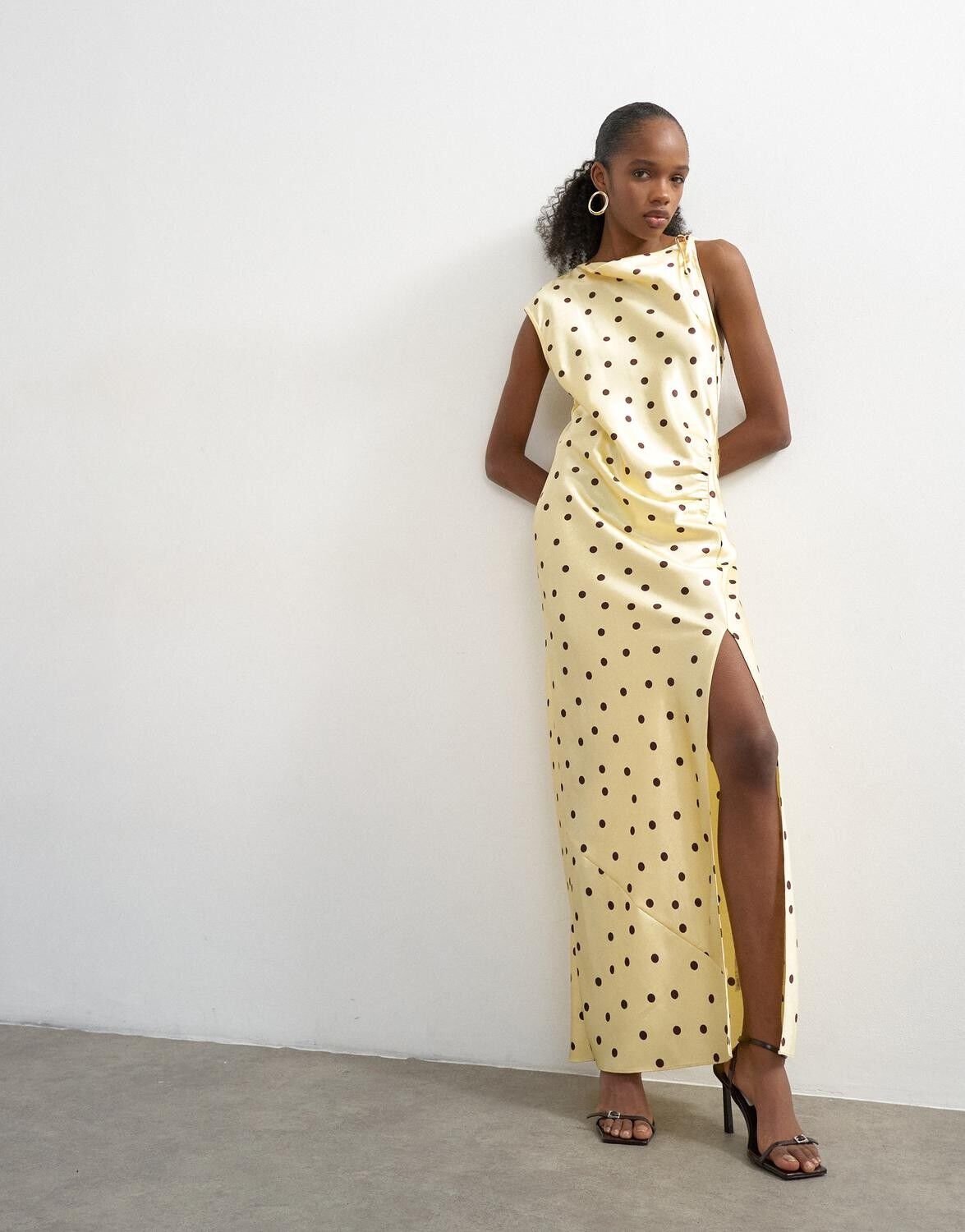 TSCALLA SATIN POLKA DOT MAXI DRESS