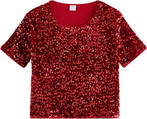 Glitrende kortermet topp med fløyel