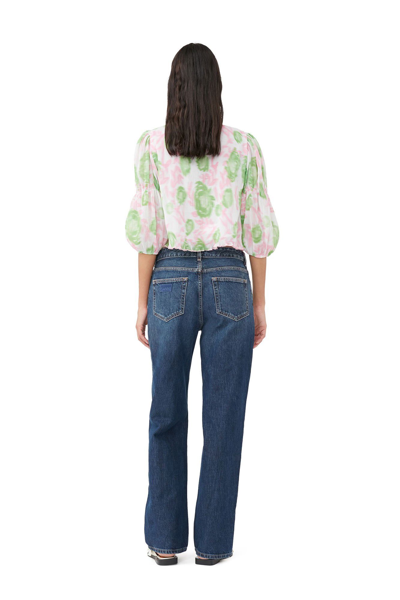 Pleated Georgette U-neck Bluse