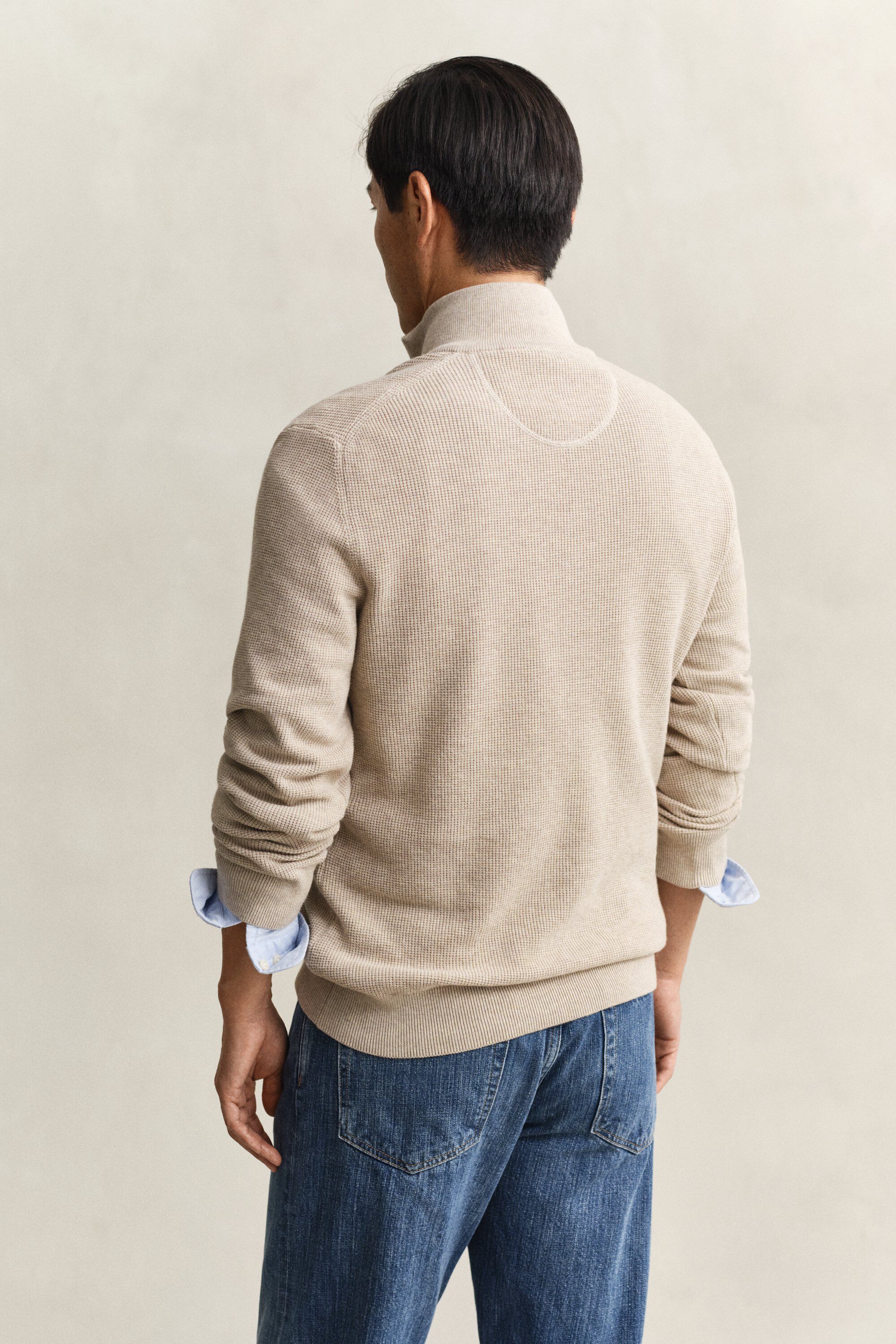 MICRO TEXTURED COTTON HALF ZIP