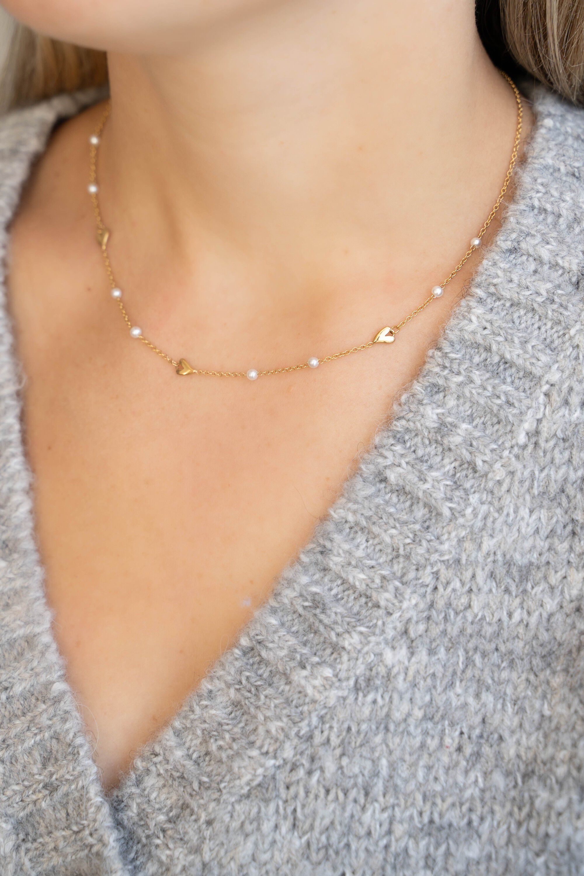 Necklace hearts & pearls