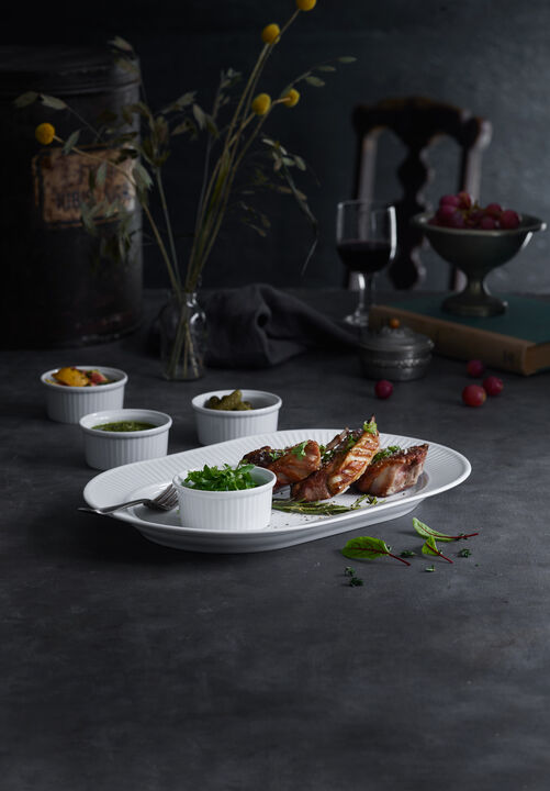 Plissé serveringsfad ovalt