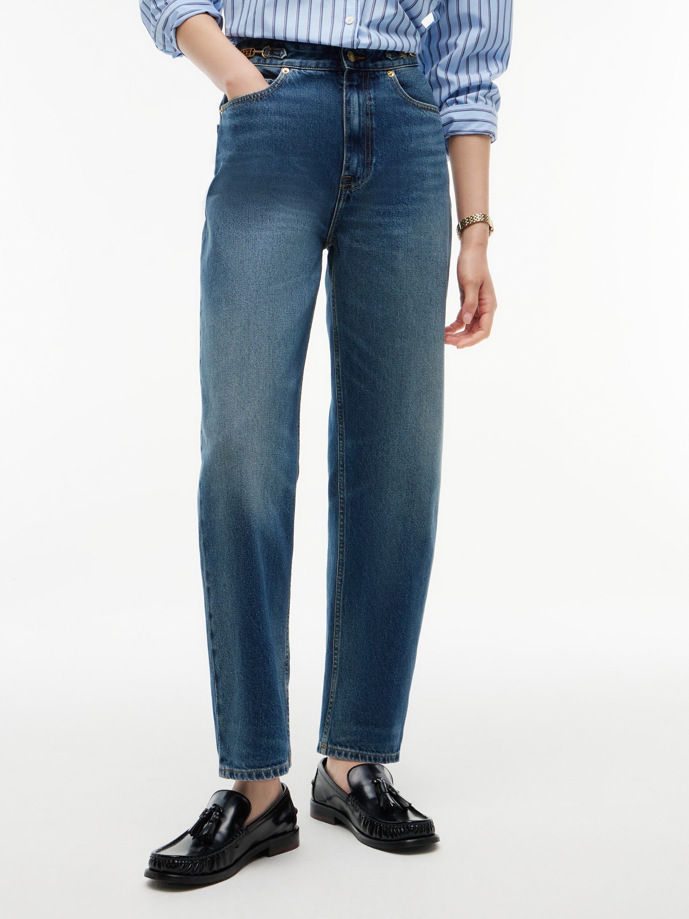 Jackie High Rise Tapered Horsebit Ankle Jeans