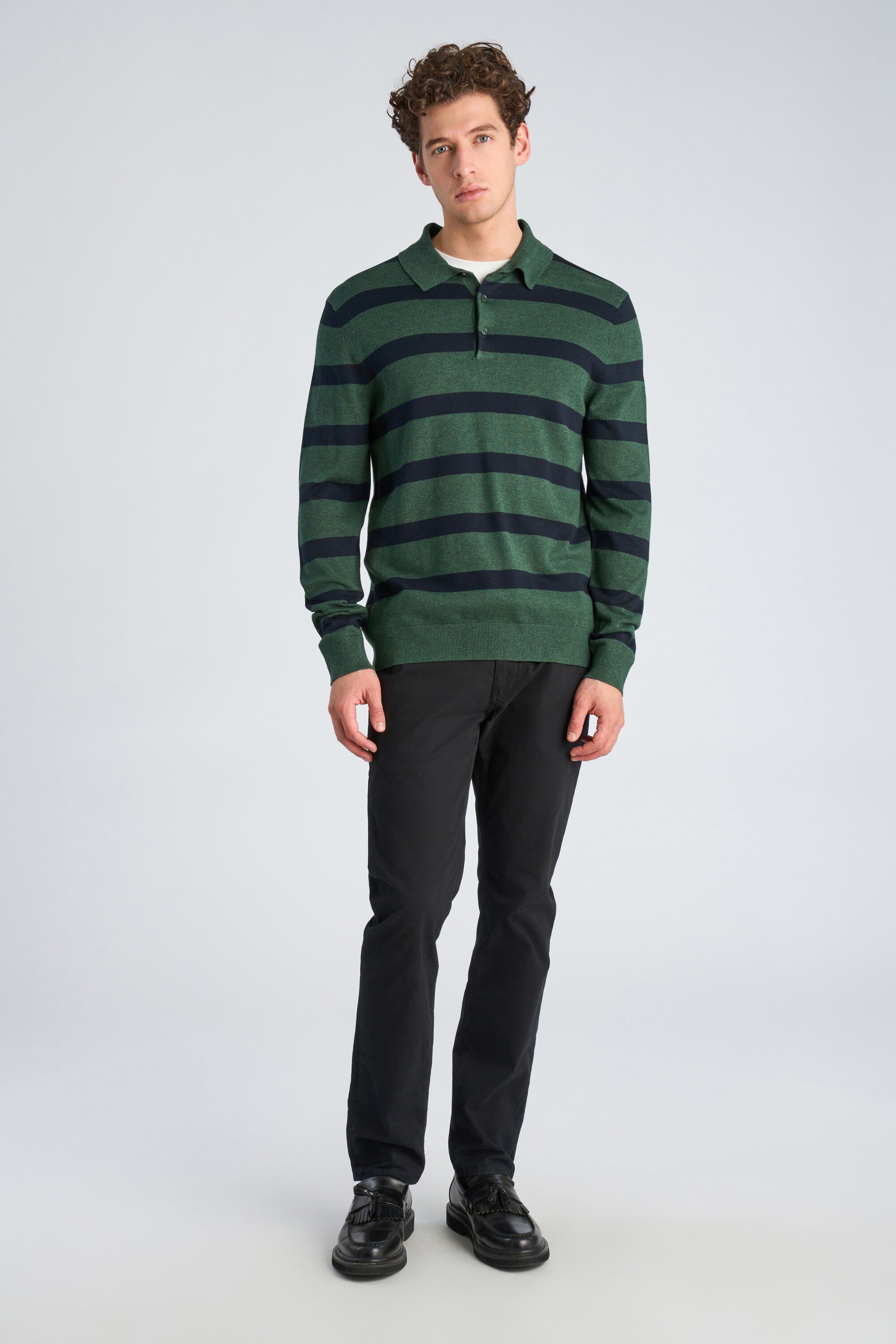 Ecovero striped L/S polo