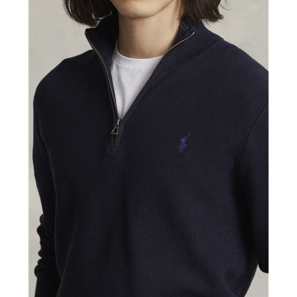 Mesh-Knit Cotton Quarter-Zip Sweater