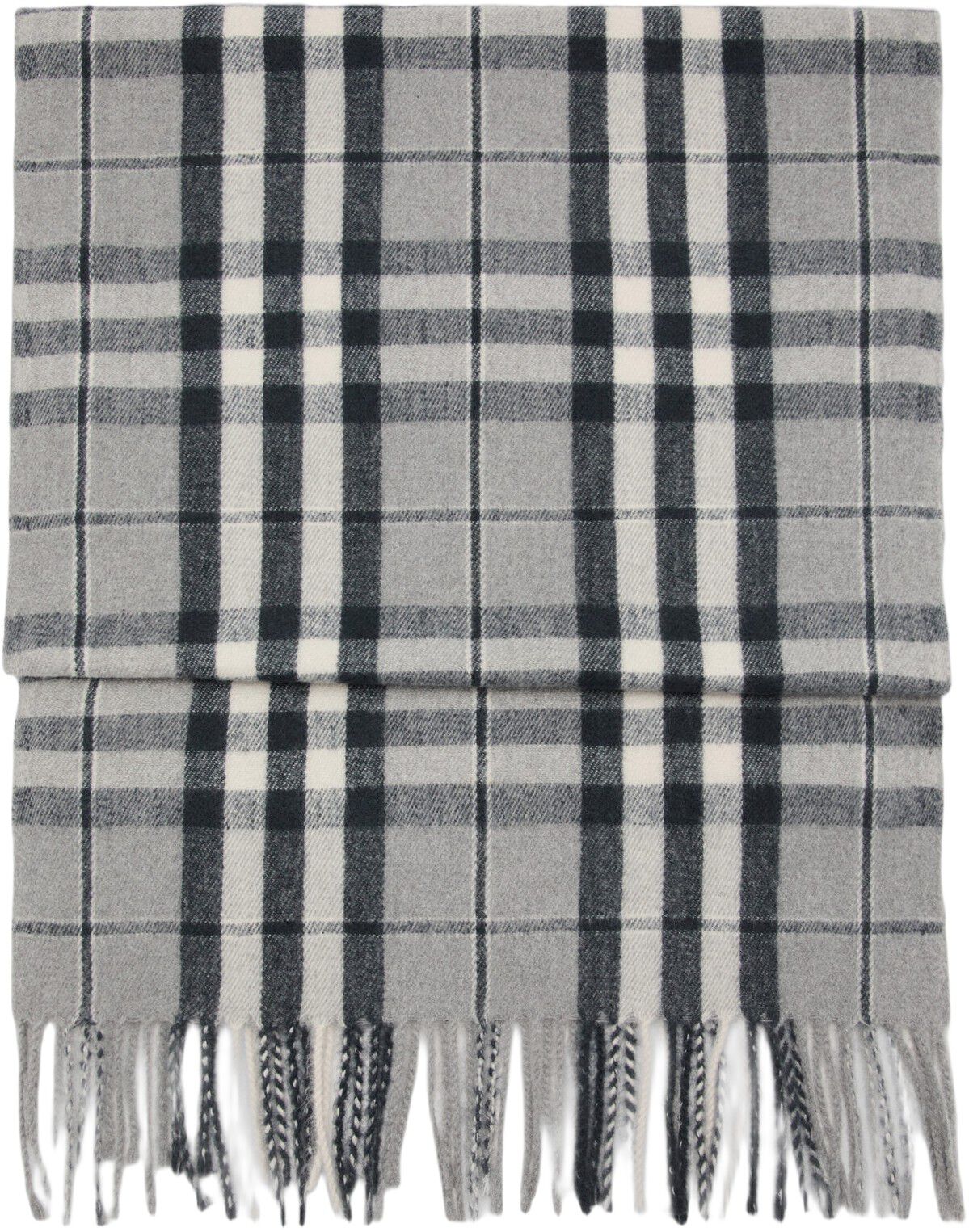 Check scarf with fringed ends