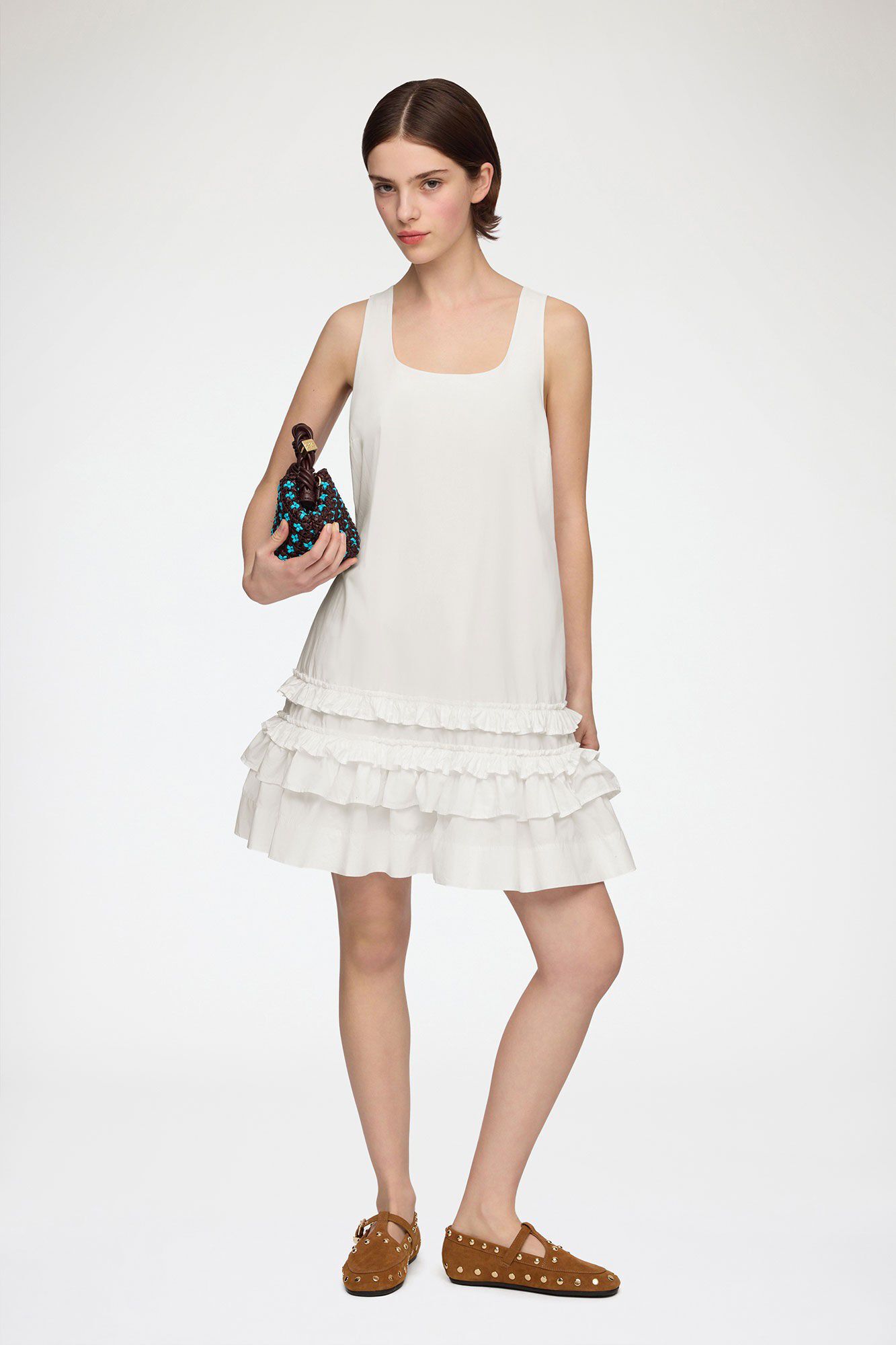 Cotton Poplin U-neck Mini Dress