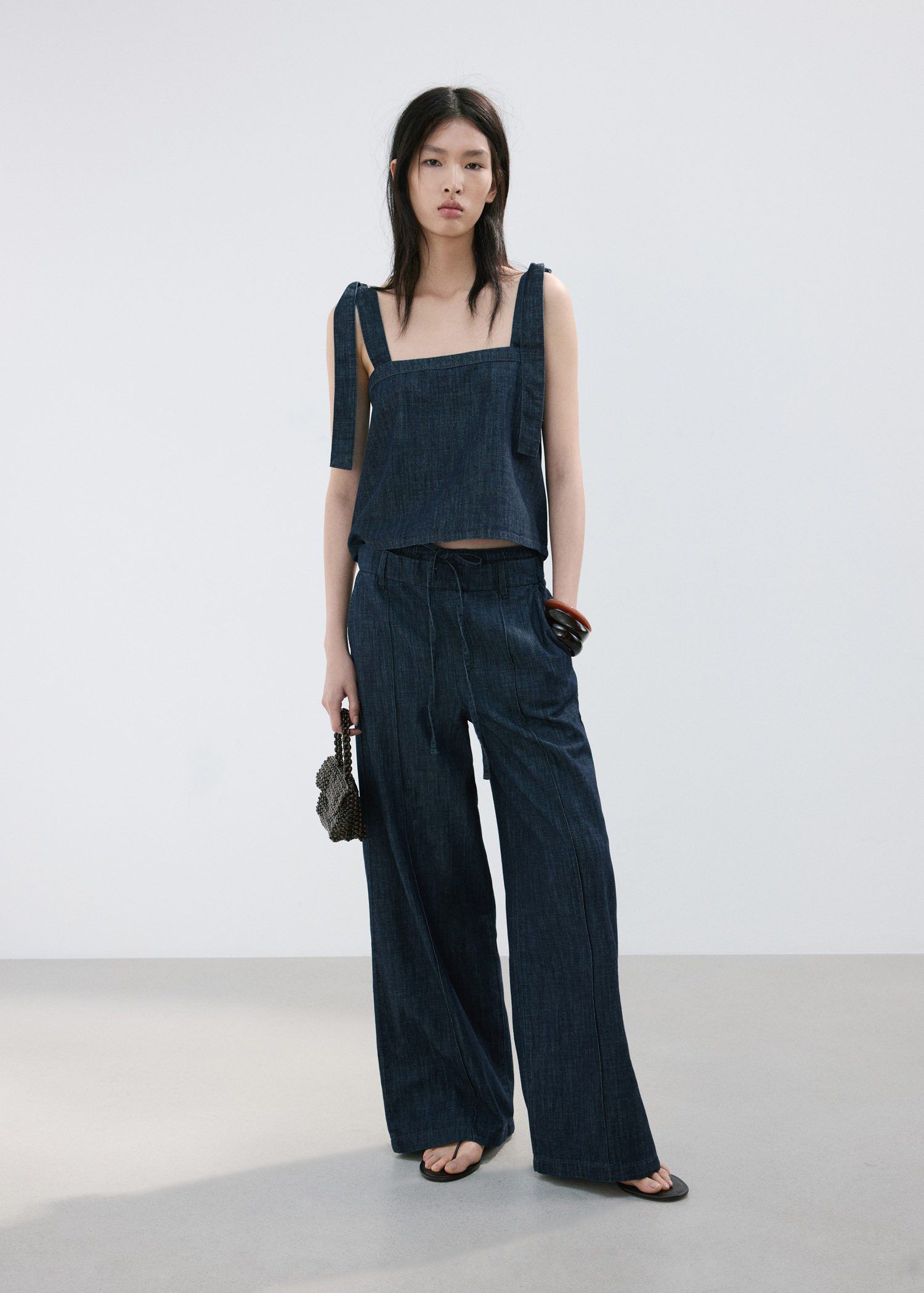 Wide leg denim trousers