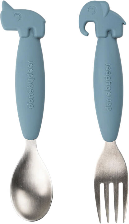 Easy-grip ske og gaffel sæt Deer friends Blå