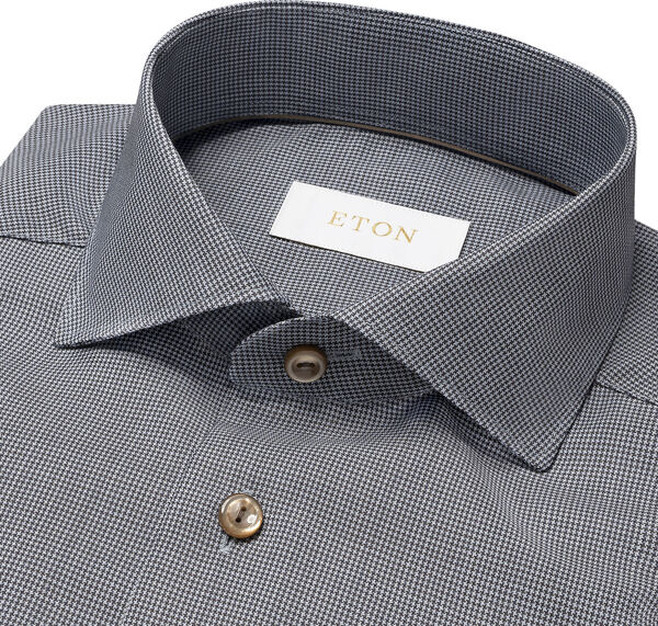 Contemporary Fit Brown Houndstoothmerino Wool Shirt