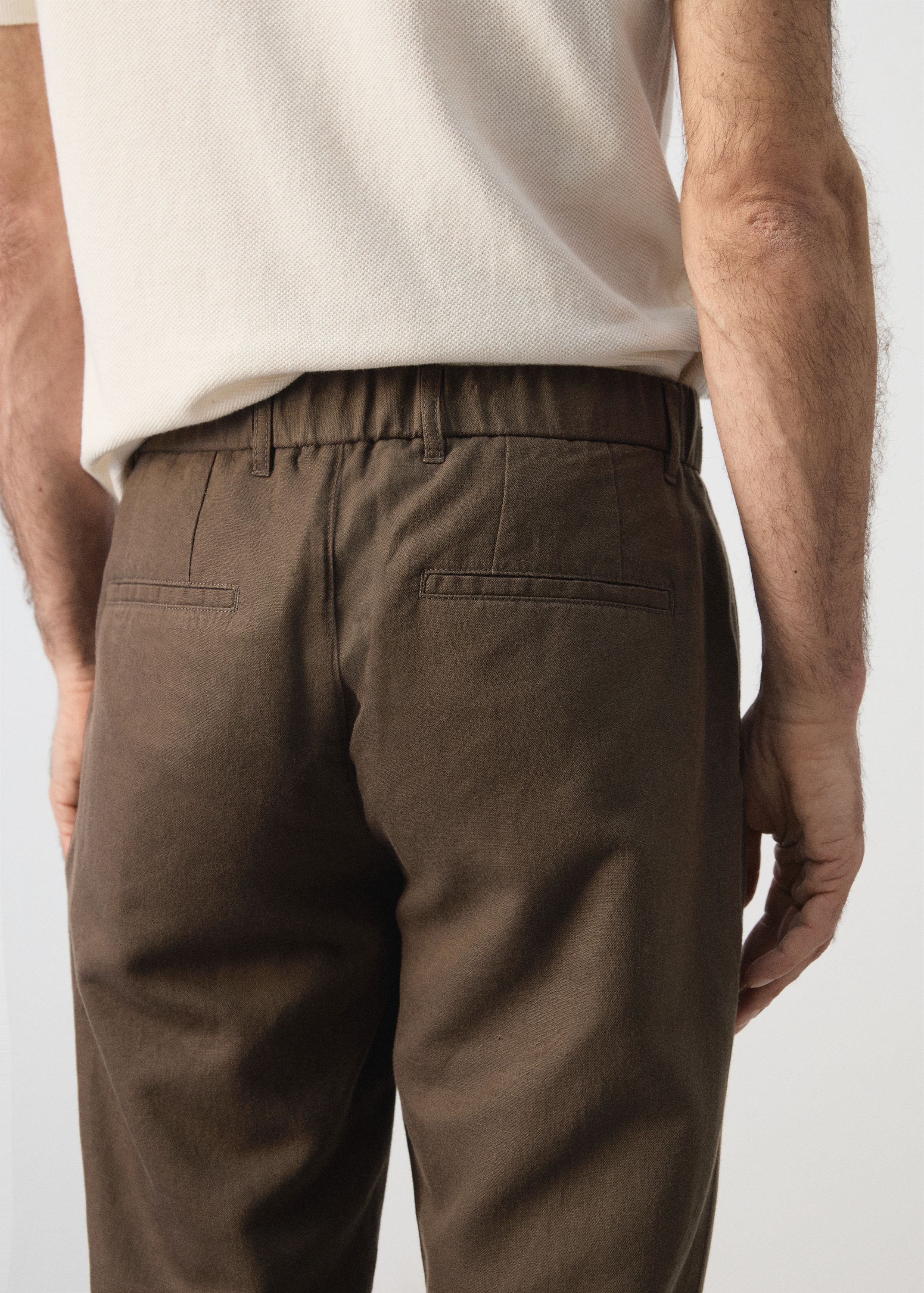 Slim fit cropped linen-cotton trous
