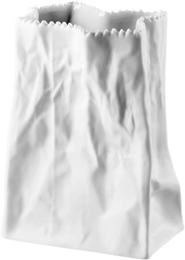 Bag vase 14cm, Weiss matt, Do not litter