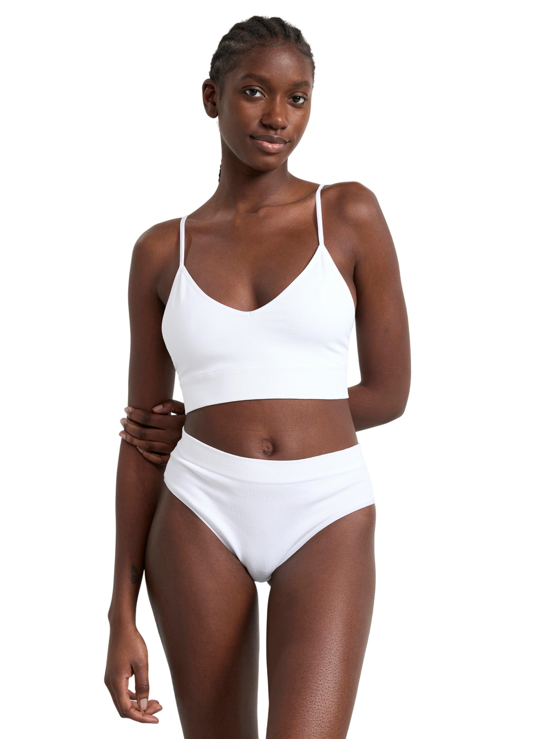 Bl&oslash;d ribbet bh uden s&oslash;mme med v-halsudsk&aelig;ring