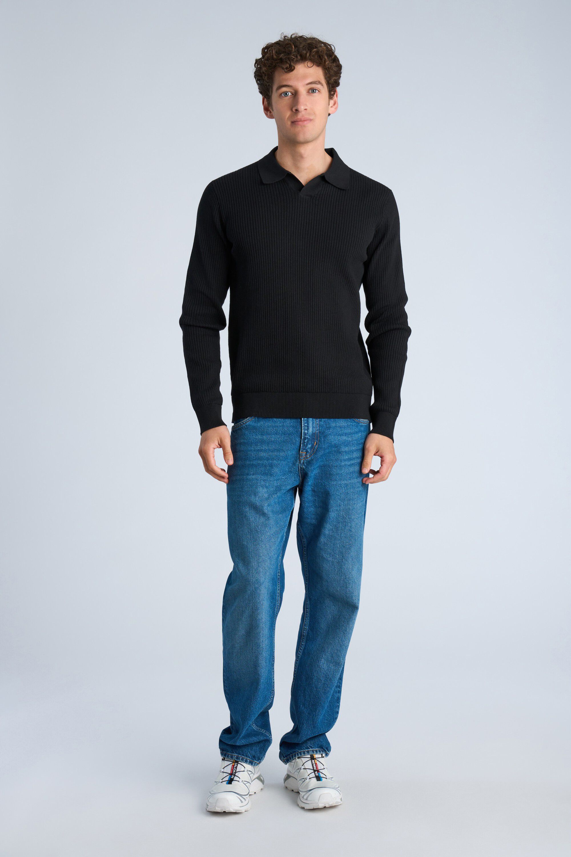 Ribbed L/S v-neck polo
