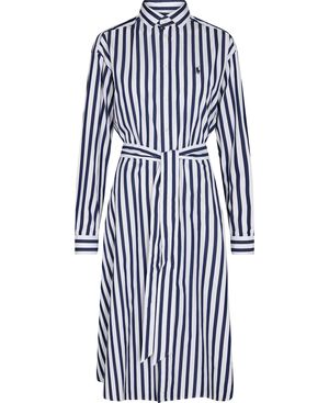 Belted Wide-Stripe Cotton Shirtdress