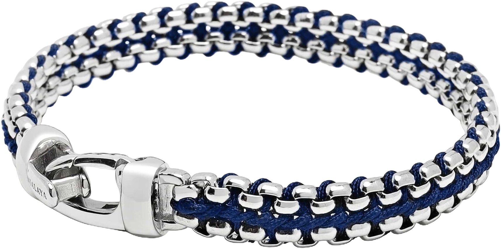 Navy Woven Box Chain Bracelet in Silver