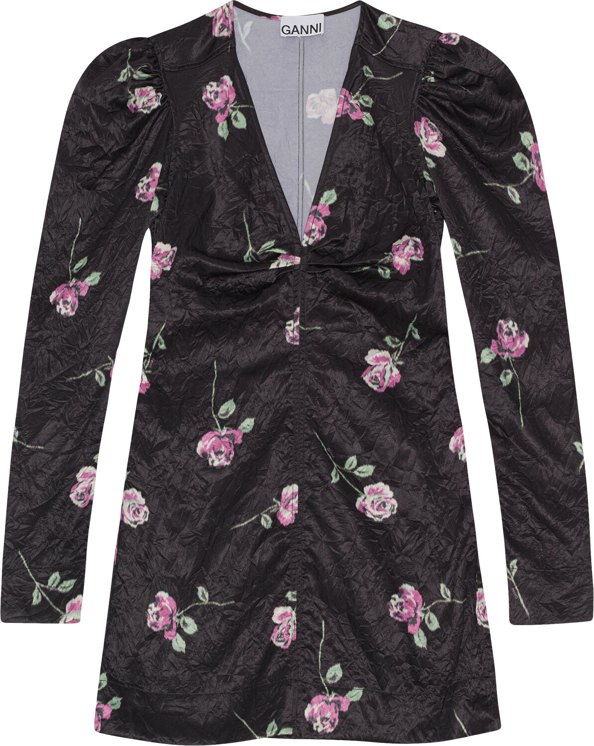 Crinkled Satin V-neck Minikjole