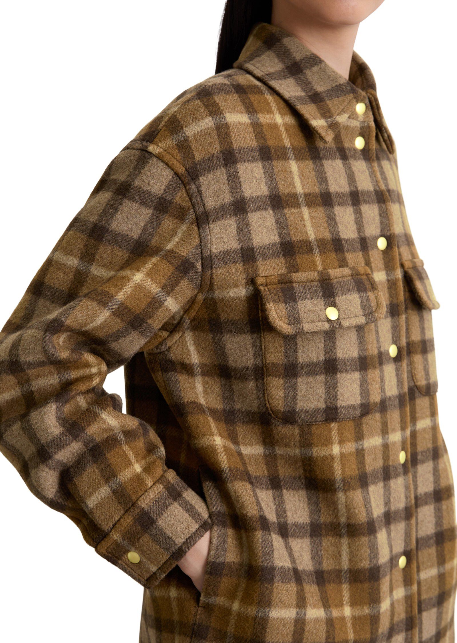 Checked shirt jacket, patched pocke
