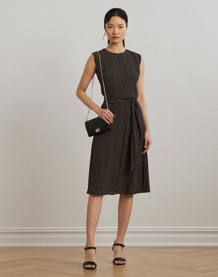 Geo-Print Belted Bubble Crepe Dress