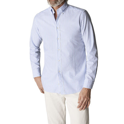 Light Blue Striped Royal Oxford Shirt - Contemporary Fit