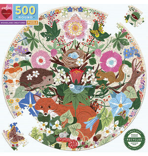 eeBoo - Rundt puslespil 500 brk - Woodland Creatures