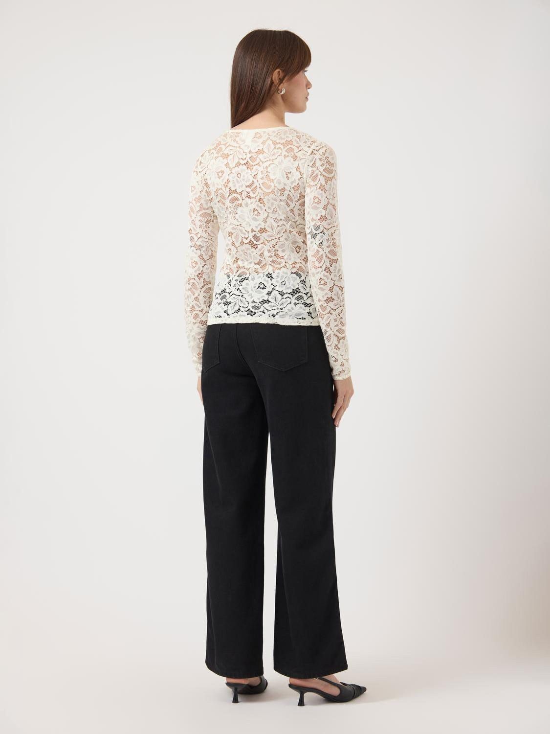 YASLACEY LS V-NECK LACE TOP S. NOOS