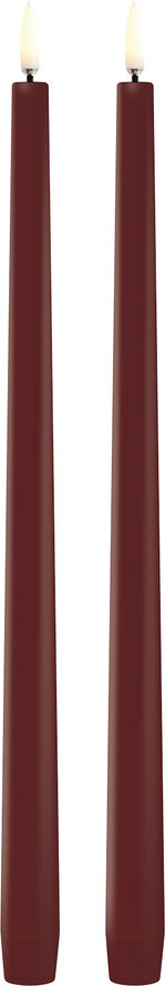 LED slim taper candle, Carmine red, Smooth, 2-pack, 2,3x32 c