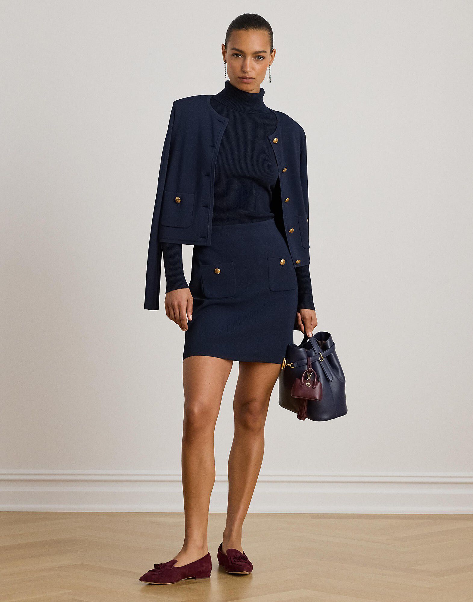 Button-Trim Sweater Pencil Miniskirt