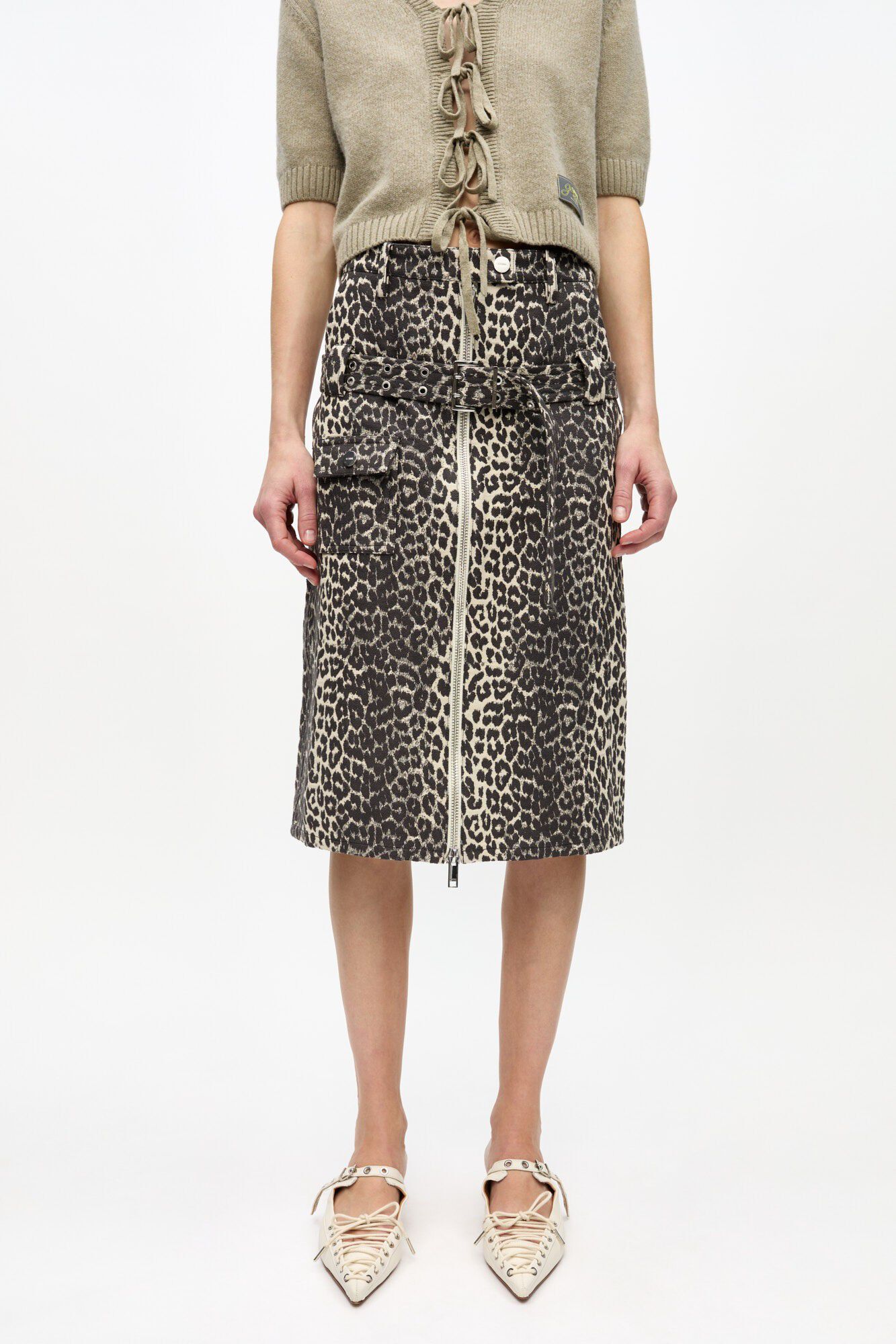 Cotton Tweed Midi Skirt