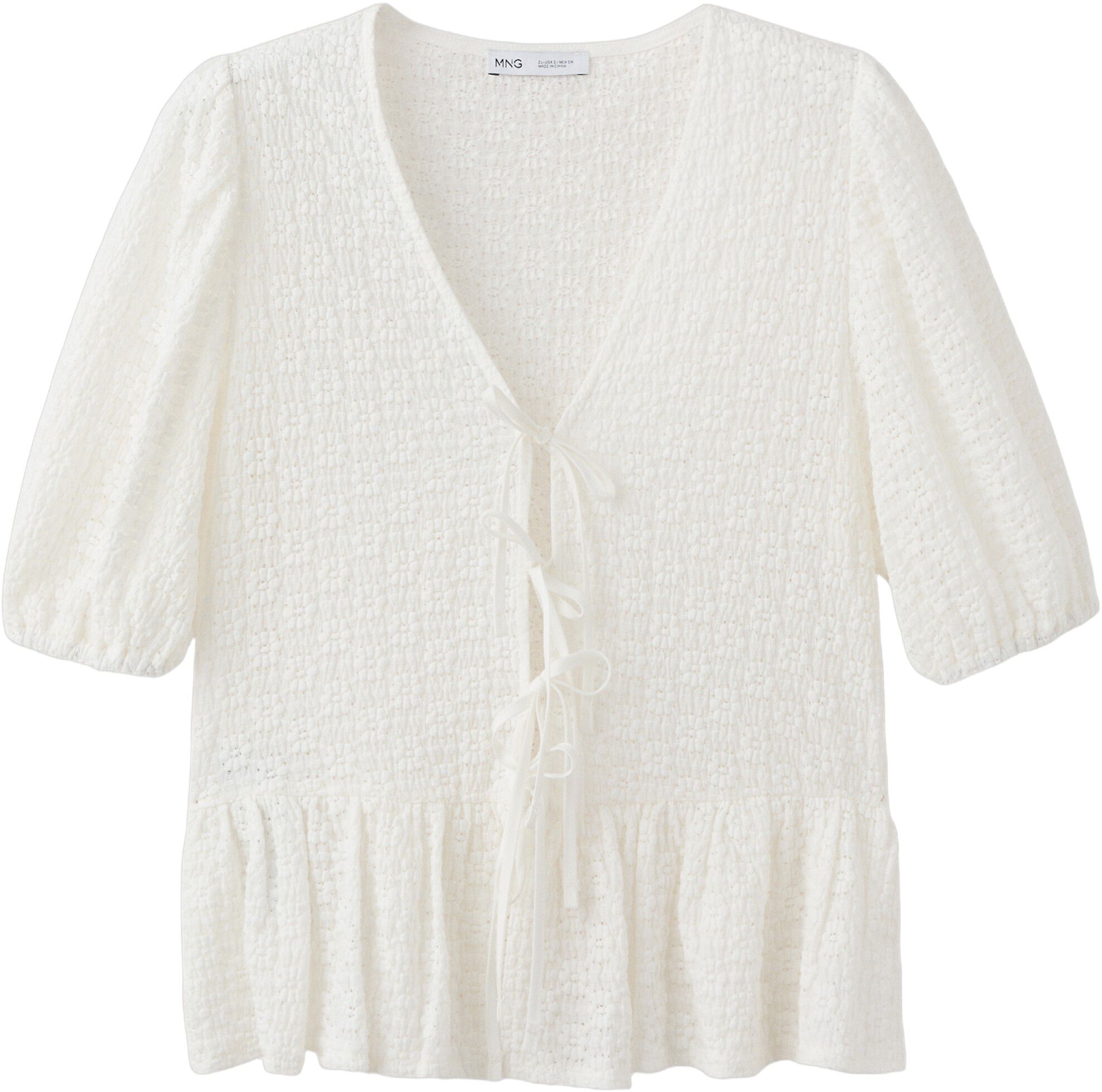 Bows floral embroidery blouse