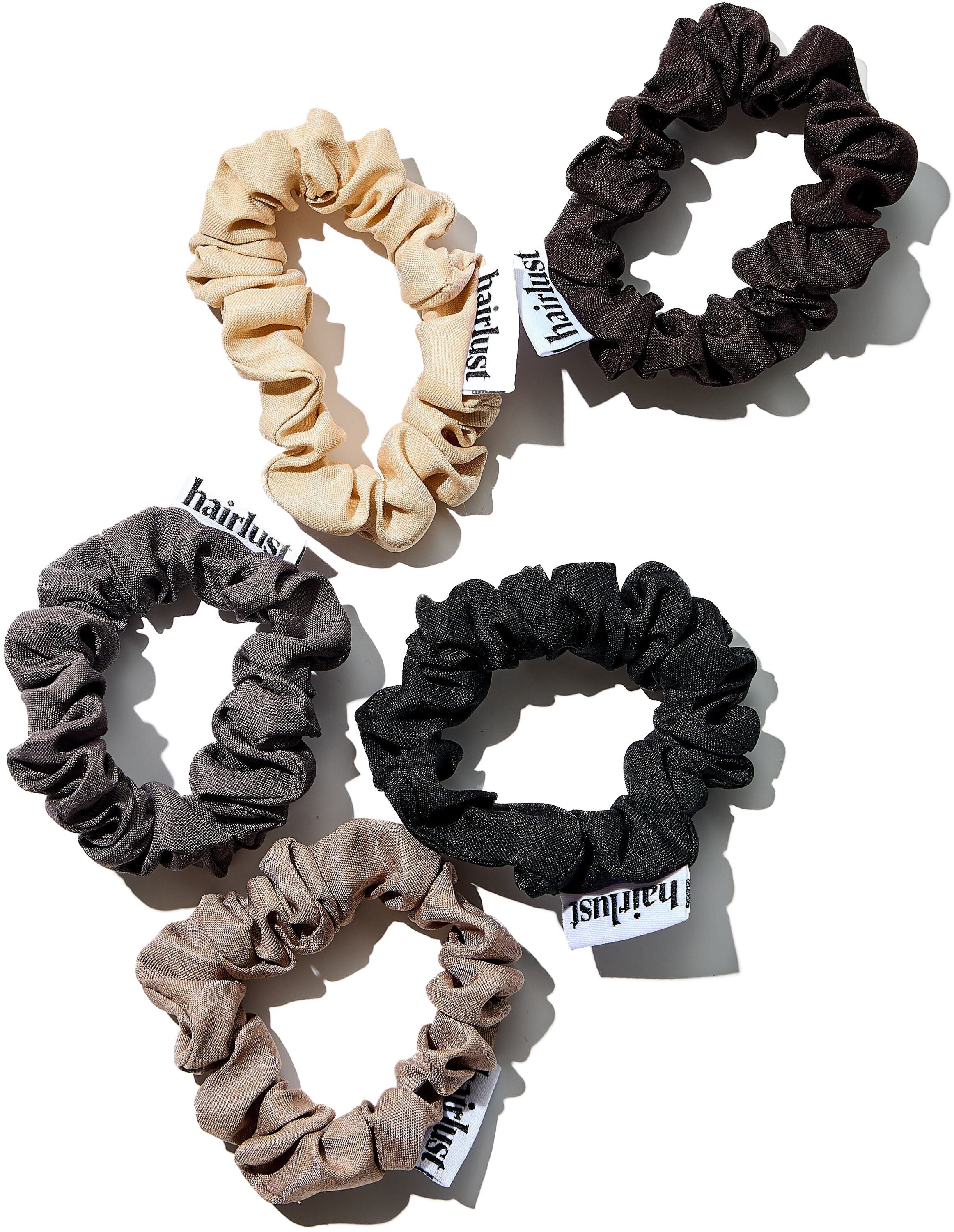 Satin Silk Scrunchies, Small, 5-Pack, Coffee