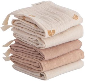 Mushie Muslin Cotton Washcloth 5-Pack - Rainbow Combo