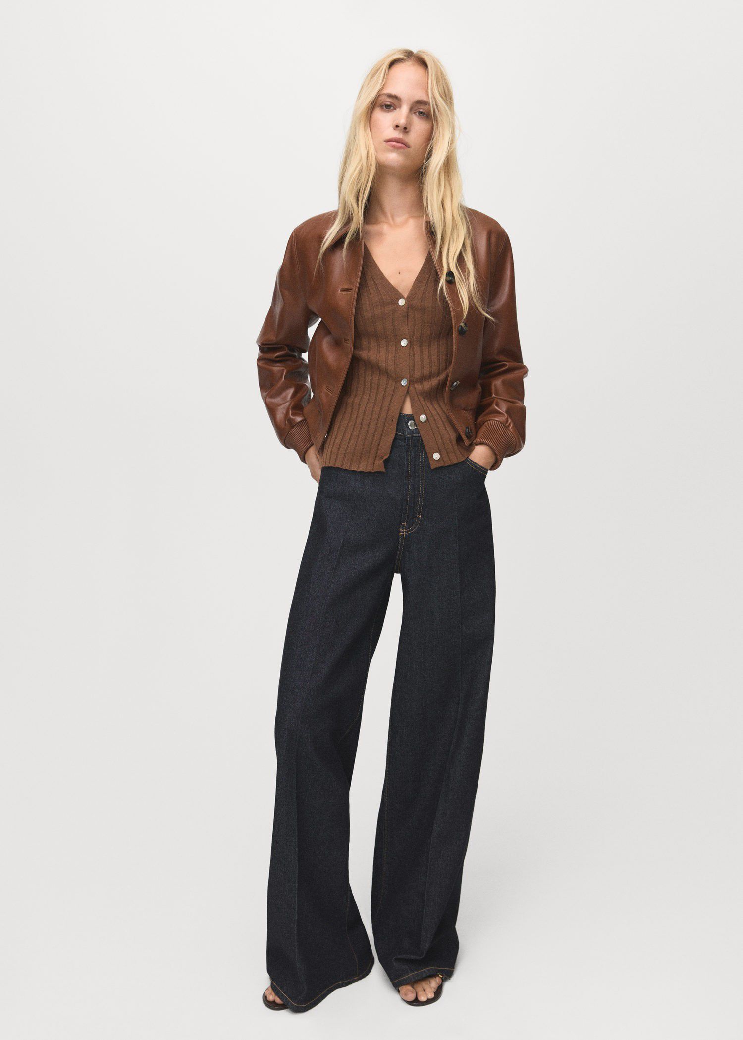 Fine rib knit cardigan