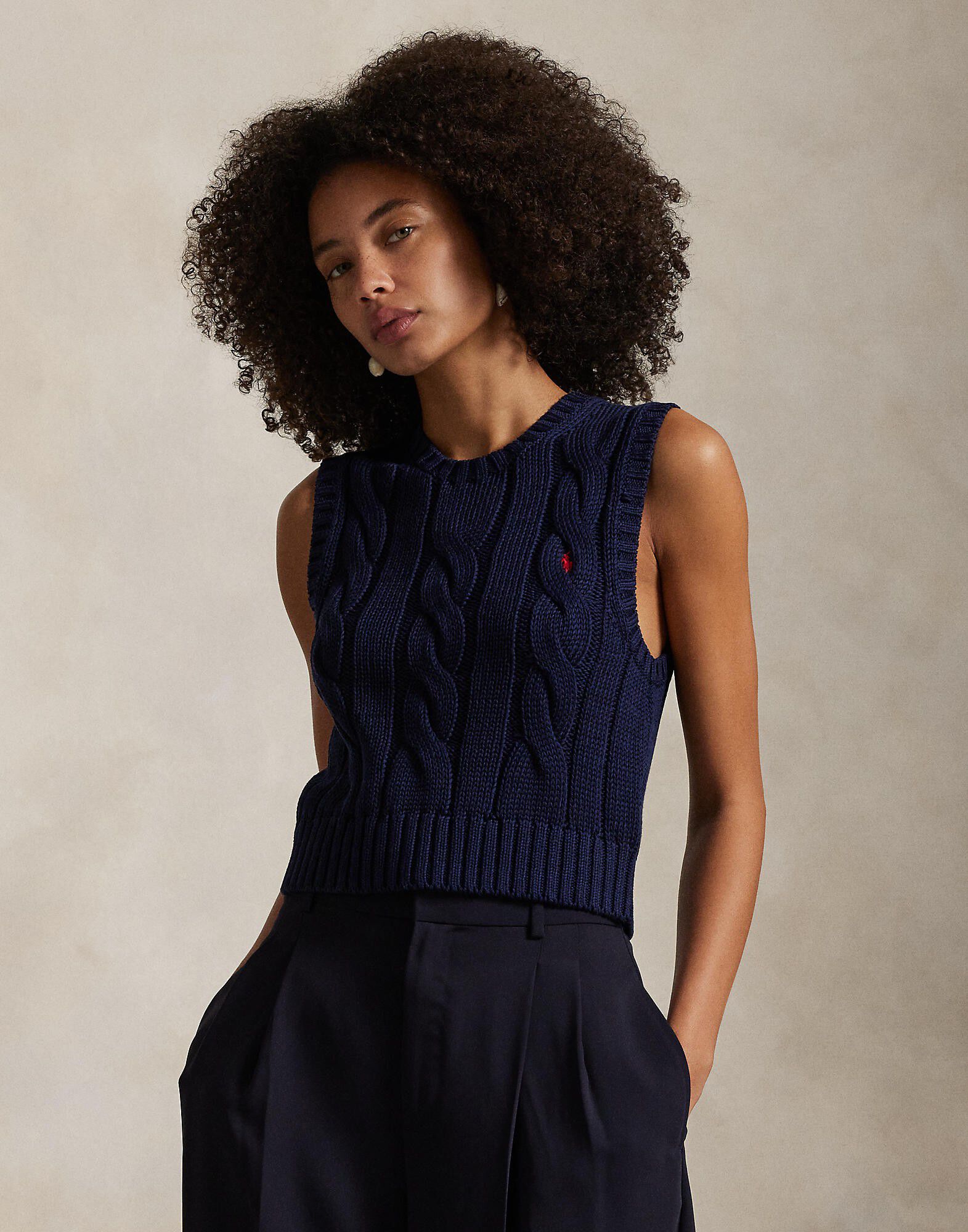 Cable-Knit Cotton Cropped Vest