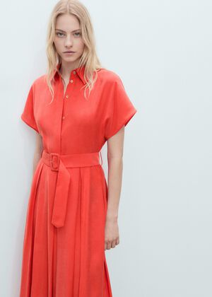 Flared midi-dress with belt