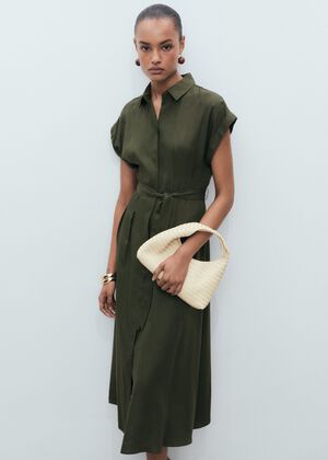Linen and lyocell blend belted shir