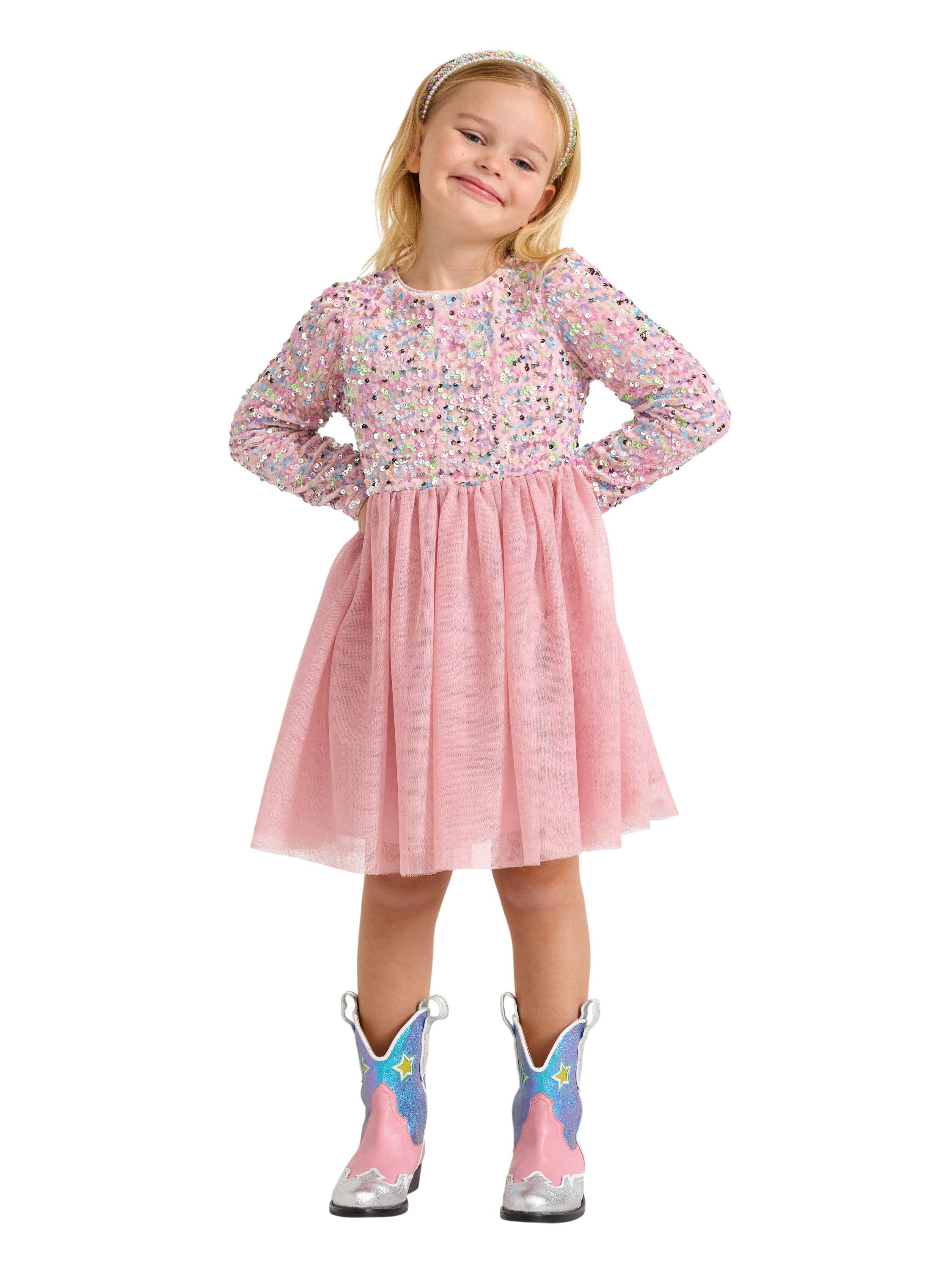 Festive long sleeve dress with a se