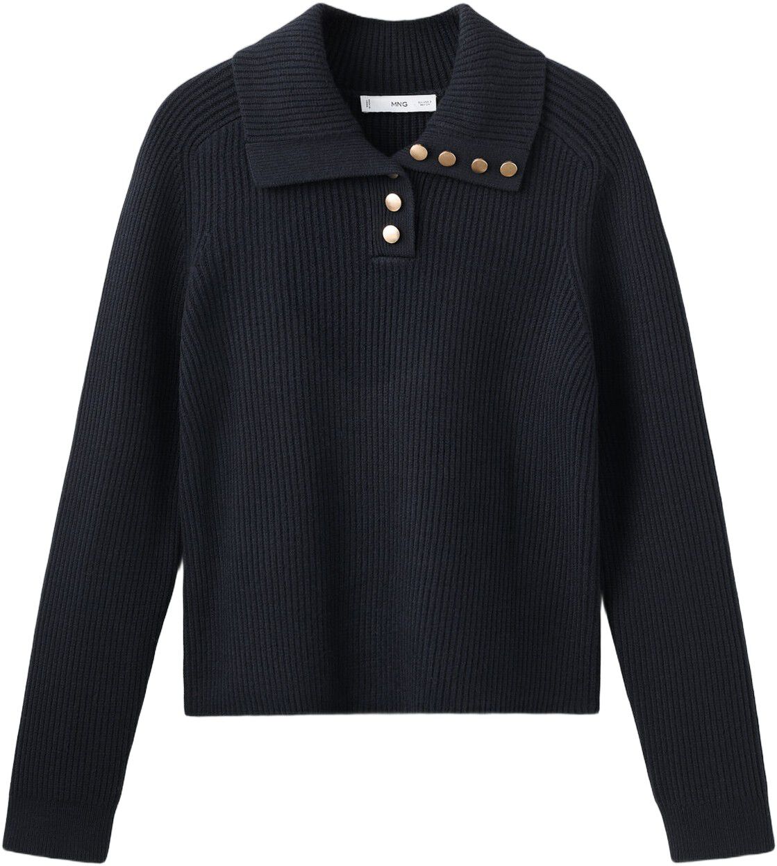 Ribbed polo-neck sweater with butto