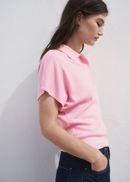 Short-sleeved polo-neck sweater
