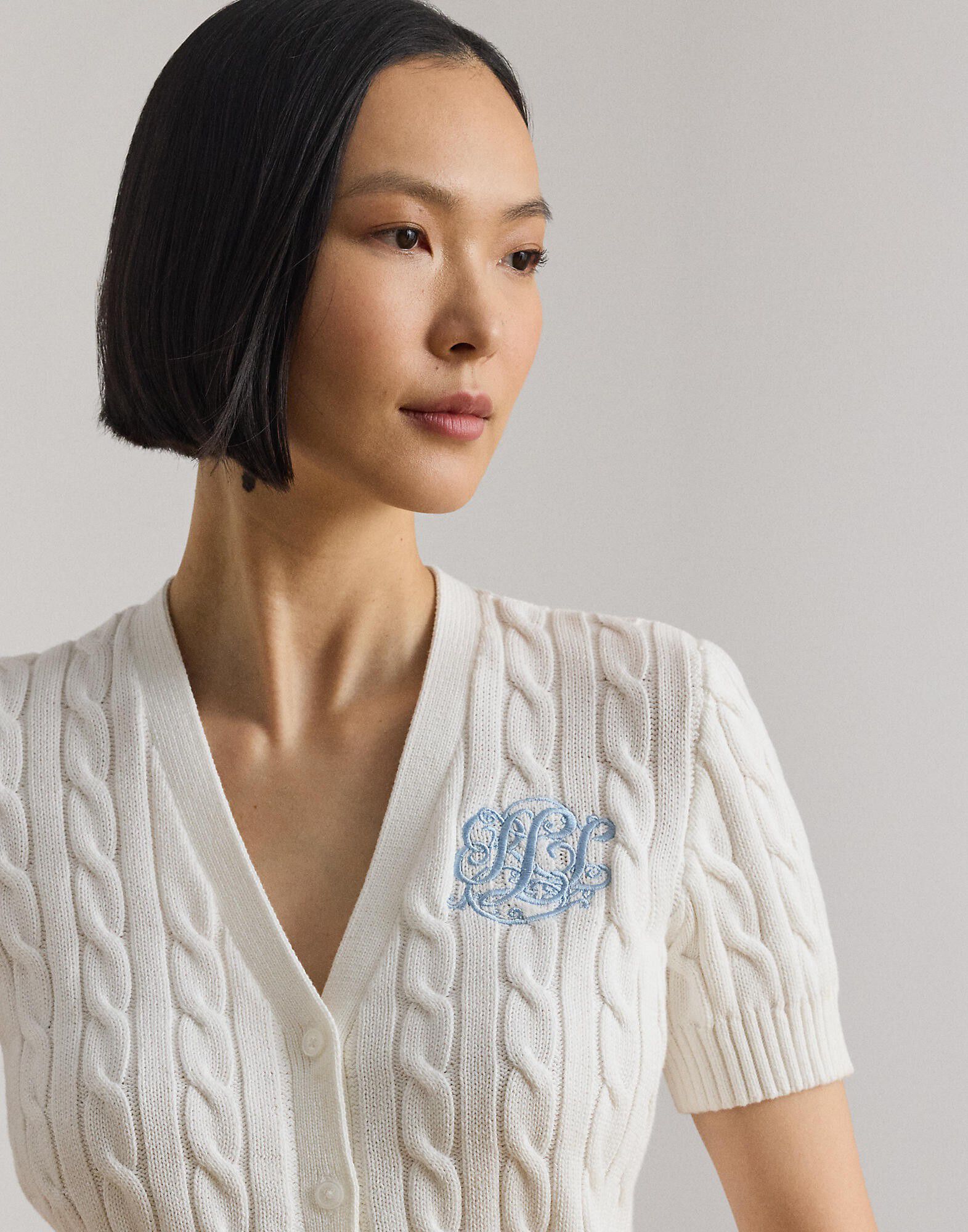 Cable-Knit Cotton Short-Sleeve Cardigan